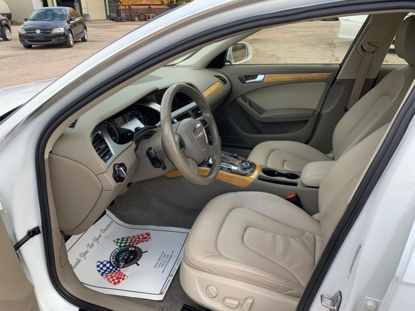 2010 White /Tan Audi A4 (WAUEFAFLXAN) with an 4 Cylinders F 2.0L FI Turbo DOHC 121 CID engine, AUTOMATIC transmission, located at 1830 North Belt Line Road, Irving, TX, 75061, (469) 524-0199, 32.834373, -96.993584 - Photo#5